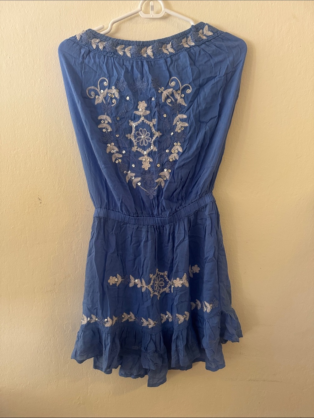 St Tropez Blue Embroidered Sleeveless Boho Dress